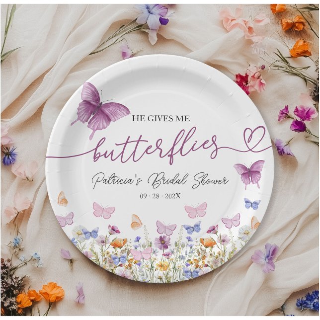 He Gives Me Butterflies  Wildflower Bridal Shower  Paper Plate (Creator Uploaded)
