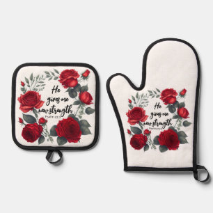 He Gives Me New Strength Oven Mitt & Pot Holder Set