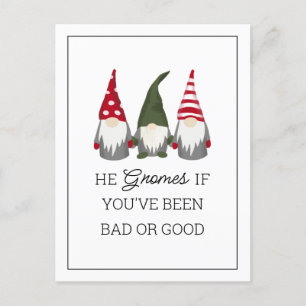 He Gnomes if You've Been Bad or Good Christmas  Holiday Postcard