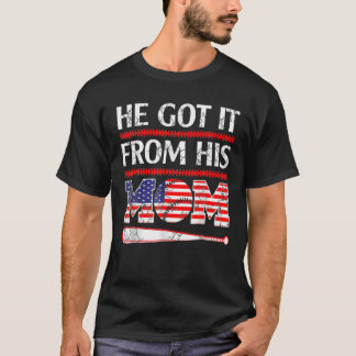 He Got It From His Mom Baseball Mom Vintage Mother T-Shirt