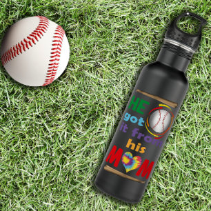 He Got It From His Mom, Baseball Proud Mother 710 Ml Water Bottle