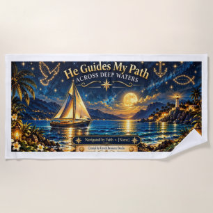 He Guides My Path Personalized Christian Nautical Beach Towel