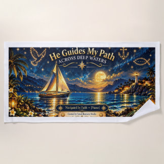 He Guides My Path Personalized Christian Nautical Beach Towel