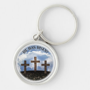 He Has Risen 3 Rugged Crosses Keychain