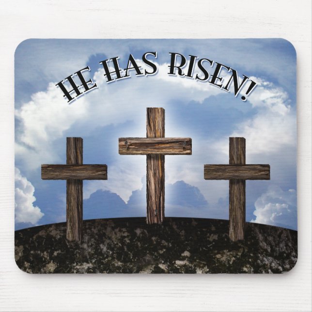 He Has Risen 3 Rugged Crosses Mouse Pad (Front)