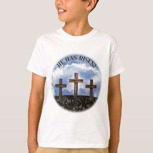 He Has Risen 3 Rugged Crosses with Lord's Prayer T-Shirt