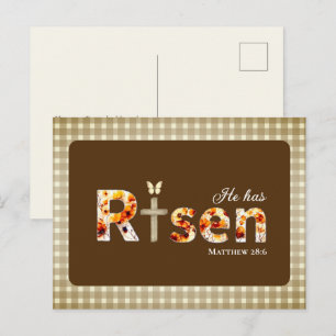 He has Risen Bible Verse Cross Religious Easter  Postcard
