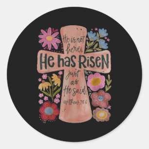 He Has Risen Christian Easter Boho Floral  Classic Round Sticker