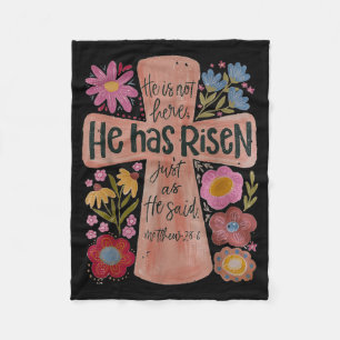 He Has Risen Christian Easter Boho Floral  Fleece Blanket