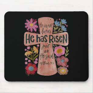 He Has Risen Christian Easter Boho Floral  Mouse Pad
