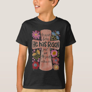 He Has Risen Christian Easter Boho Floral  T-Shirt
