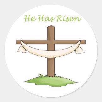 He Has Risen Cross Classic Round Sticker