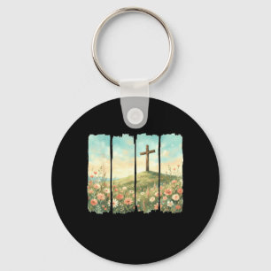 He Has Risen Easter Cross Matthew 28_6 Christian Keychain