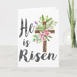 He Has Risen Matthew 286 Floral Cross Christian Ea Card