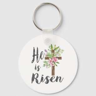 He Has Risen Matthew 286 Floral Cross Christian Ea Keychain