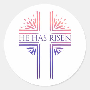 He Has Risen Modern Custom Christian Easter Cross Classic Round Sticker