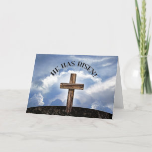He Has Risen Rugged Cross Sky Holiday Card