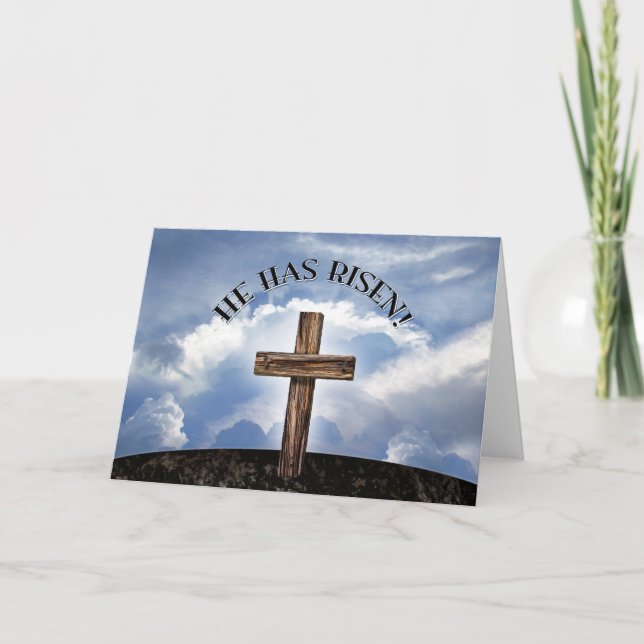 He Has Risen Rugged Cross Sky Holiday Card (Front)