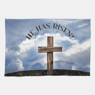 He Has Risen Rugged Cross Sky Kitchen Towel