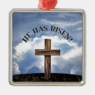 He Has Risen Rugged Cross Sky Metal Ornament