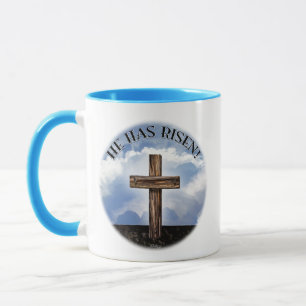 He Has Risen Rugged Cross Sky Mug