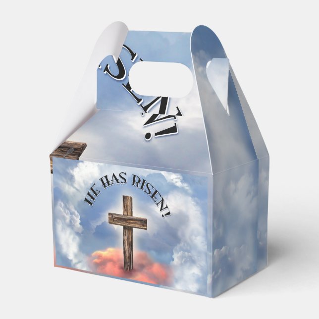 He Has Risen Rugged Cross With Clouds Favor Box (Front Side)