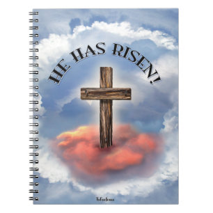 He Has Risen Rugged Cross With Clouds Notebook