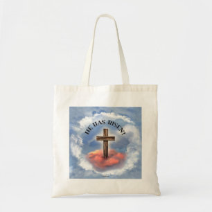 He Has Risen Rugged Cross With Clouds Tote Bag