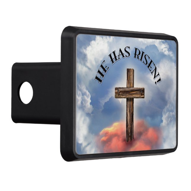 He Has Risen Rugged Cross With Clouds Trailer Hitch Cover (Right)