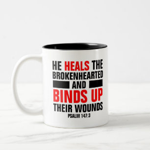 He heals the brokenhearted Bible Verse Two-Tone Coffee Mug