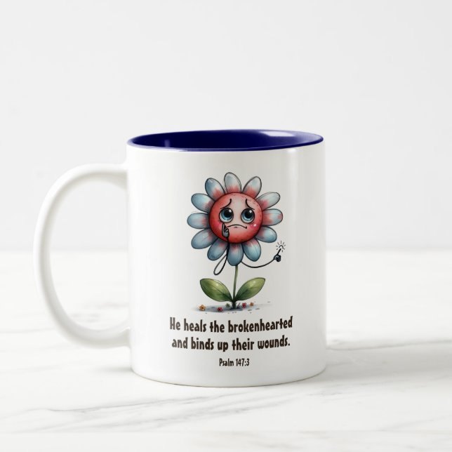 He Heals the Brokenhearted Christian Scripture   Two-Tone Coffee Mug (Left)