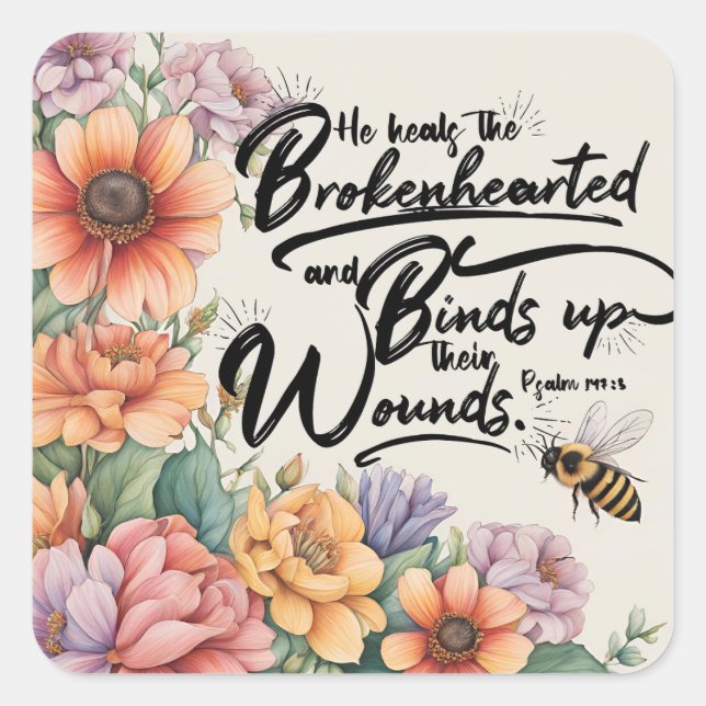 He Heals the Brokenhearted Square Sticker (Front)