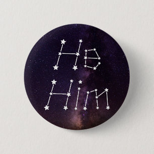 He/Him Galaxy Starry Night Sky Constellation 2 Inch Round Button