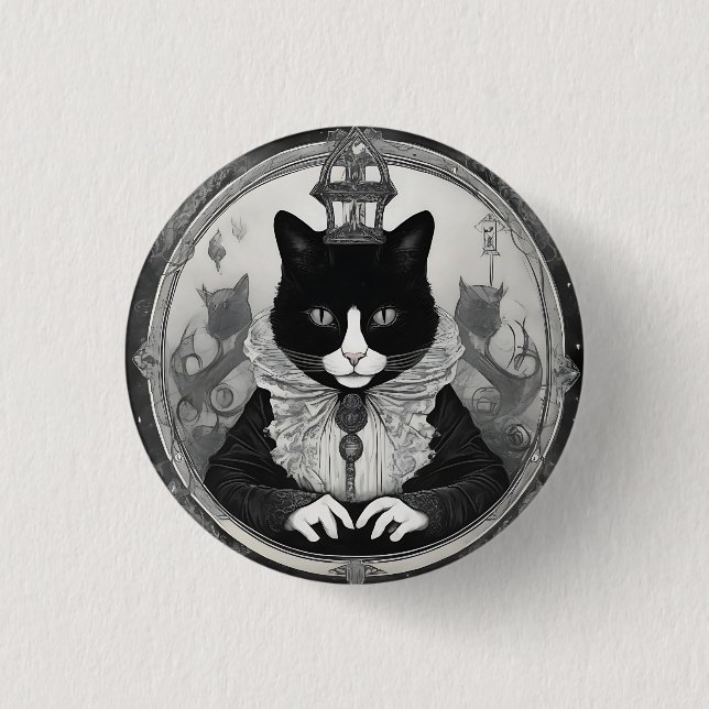 He/him Goth Kitty  1 Inch Round Button (Front)