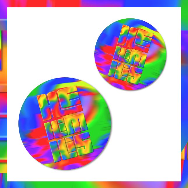 He Him His Pronouns Rainbow Tie Dye Classic Round Sticker (Creator Uploaded)