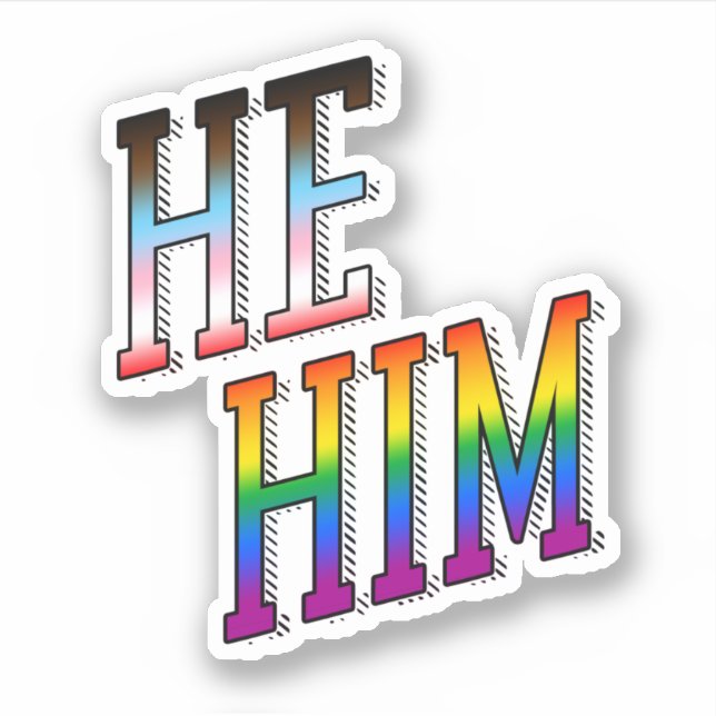 He/Him Progress Pride Sticker (Front)