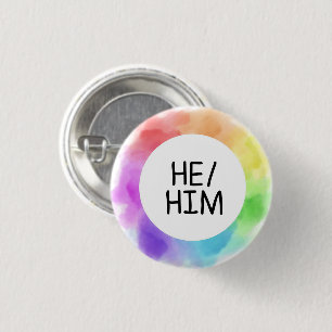 he / him pronoun button badge pin handwritten