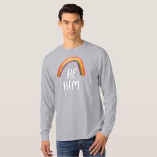 HE/HIM Pronounouns Rainbow Handlettering T-Shirt