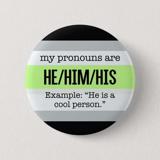 He/Him Pronouns – Agender Flag 2 Inch Round Button (Front)