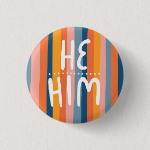 HE/HIM Pronouns Colourful Handlettering Stripes 1 Inch Round Button