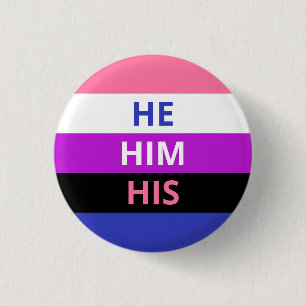 He/Him Pronouns Genderfluid Flag Badge 1 Inch Round Button