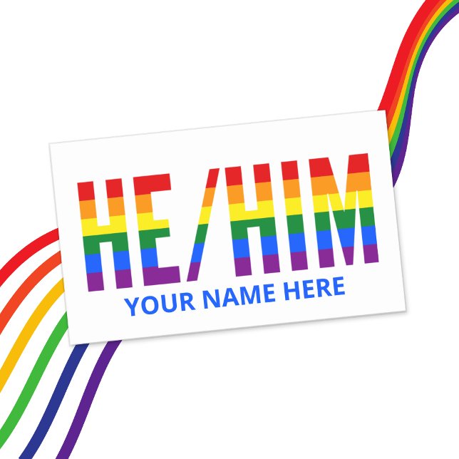 He Him Pronouns in LGBTQ Rainbow Pride Stripes Sticker (Creator Uploaded)