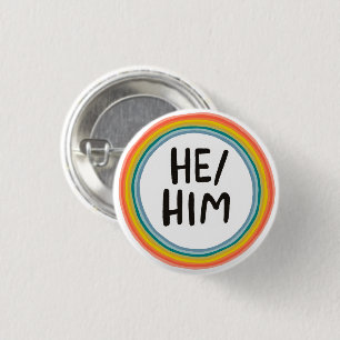 HE/HIM Pronouns Rainbow Soft Circle Ring 1 Inch Round Button