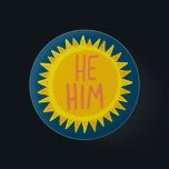 HE / HIM Pronouns Sunshine Pride Handlettered 1 Inch Round Button<br><div class="desc">Decorate your outfit with this cool art button. Makes a great  gift! You can customize it and add text too. Check my shop for lots more colours and patterns! Let me know if you'd like something custom too.</div>