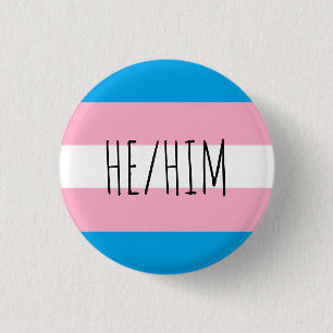 he/him pronouns trans pride flag 1 inch round button
