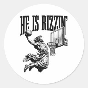 He Is Basketball Rizzin Shirt Easter Christian Classic Round Sticker