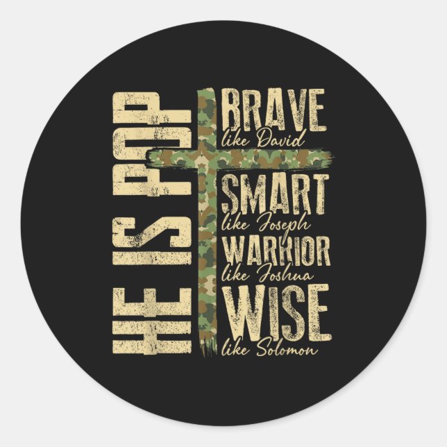 He Is P Camo Religious Father's Day Christian Dad  Classic Round Sticker (Front)