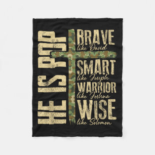 He Is P Camo Religious Father's Day Christian Dad  Fleece Blanket