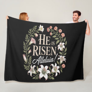 He Is Risen Alleluia Floral Christian Easter Fleece Blanket