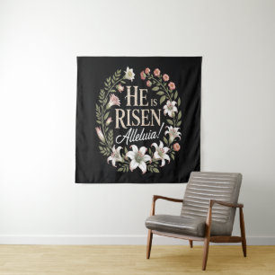 He Is Risen Alleluia Floral Christian Easter Tapestry